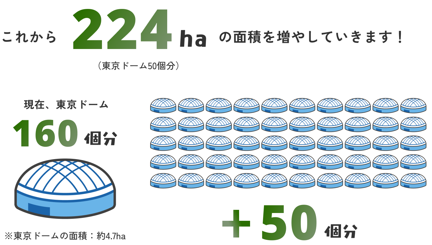 これから、東京ドーム約50個分に当たる224ヘクタールの面積をさらに増やしていきます!