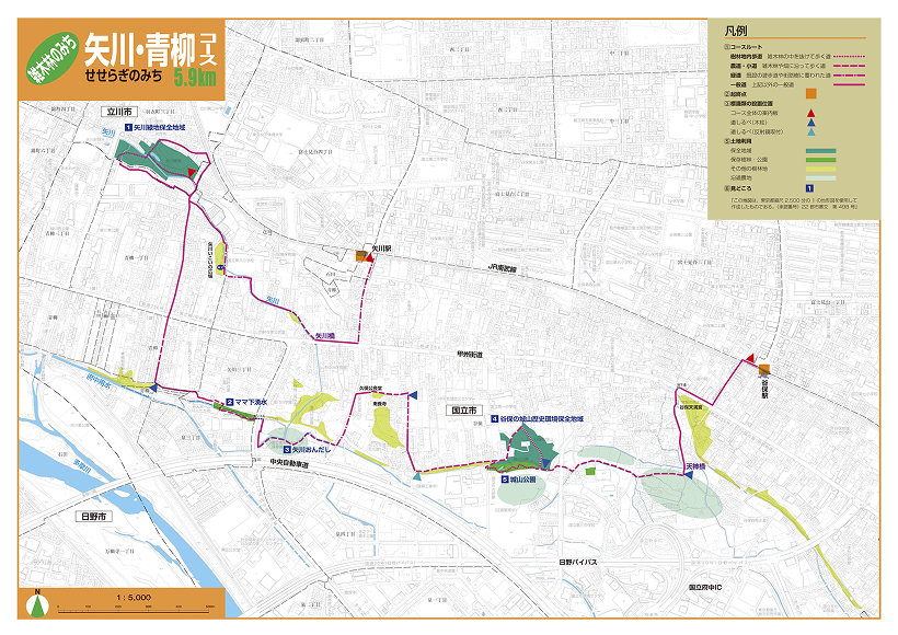 矢川・青柳コース「せせらぎのみち」マップ